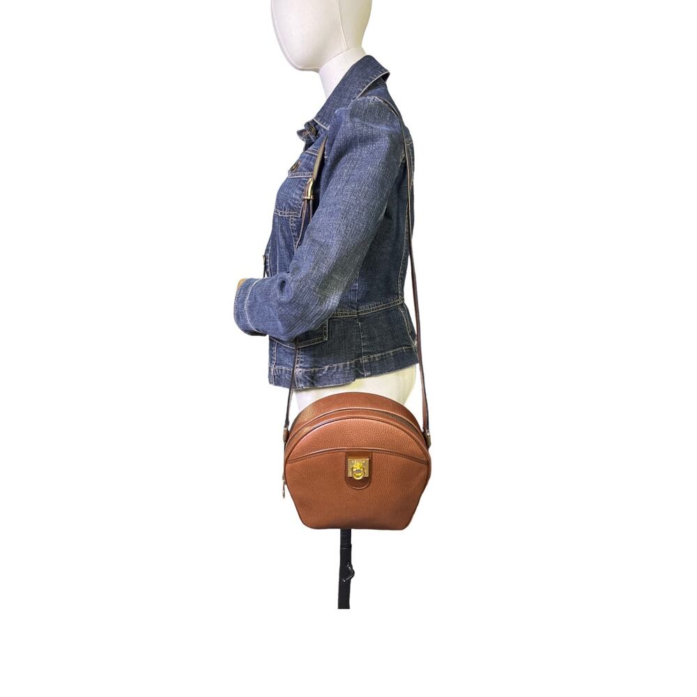 Celine Vintage Caramel Leather Round Crossbody Bag Red Interior Italy M13 - Picture 13 of 14
